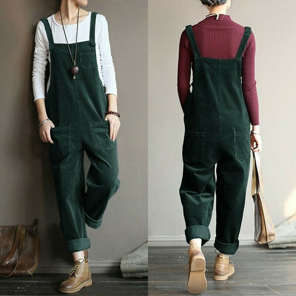 Pantalón Peto de Pana Liso para Mujer - Estilo Casual Versátil