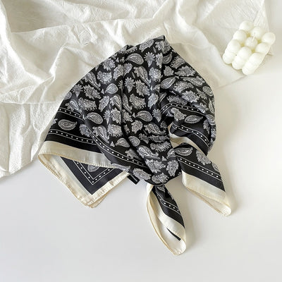 Pañuelo de Seda Estampado Paisley Negro - Cinturón Decorativo y Banda para Cabello - Image 29