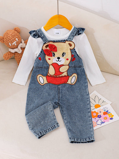 Pantalón Peto Denim con Osito Bordado para Niños - Image 6