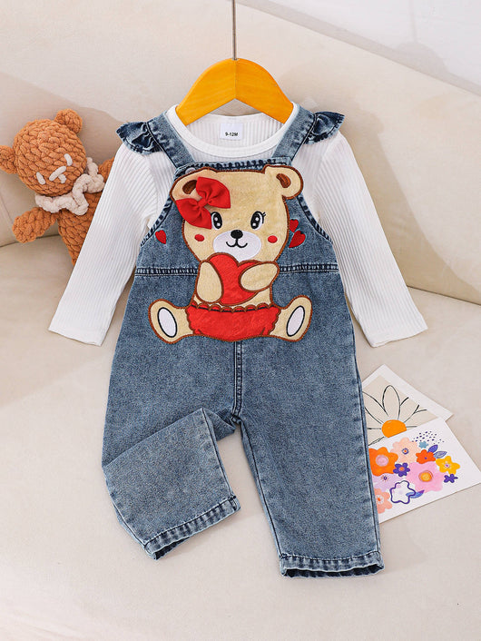 Pantalón Peto Denim con Osito Bordado para Niños - Image 6