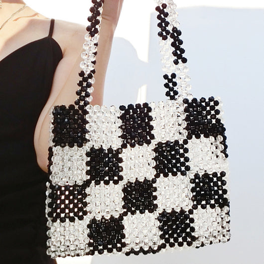 Bolsa Tejida con Patrones de Puzzle y Cuentas Decorativas - Image 3