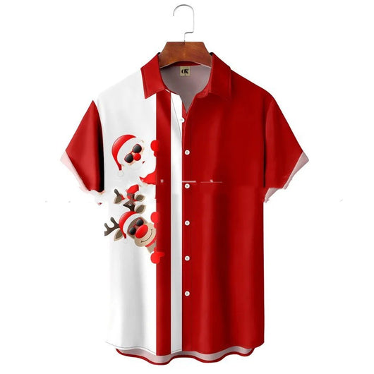 Camisa Estampada de Cuello Solapa para Hombre - Manga Corta Ideal para Festividades