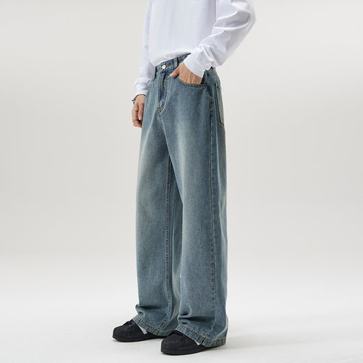 Pantalones Vaqueros Holgados Lavados Estilo Americano para Hombre