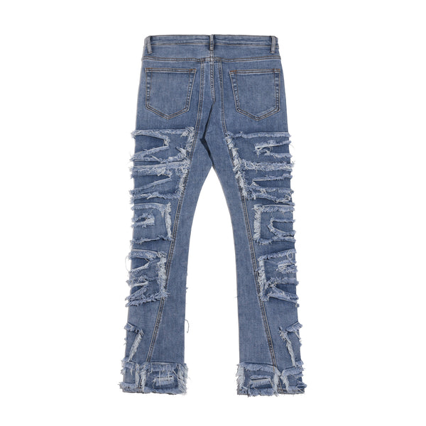 Jeans Azul Rotos con Parches y Detalles Desgarrados