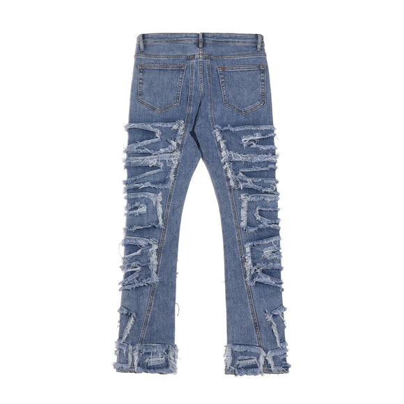 Jeans Azul Rotos con Parches y Detalles Desgarrados