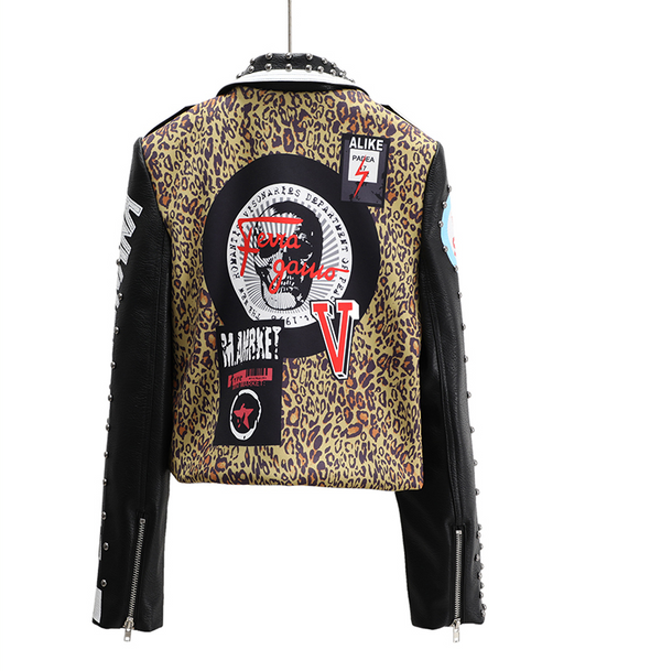 Chaqueta de Cuero Estampada Estilo Europeo y Americano para Mujer