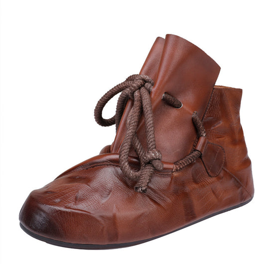 Botas Retro de Cuero y Cáñamo con Punta Redonda en Tonos Nude - Image 7