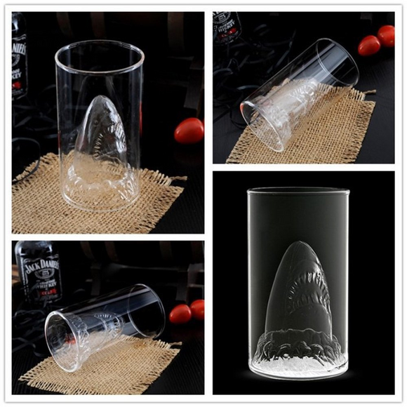 Vaso de Vidrio Doble Capa con Diseño Tiburón - Ideal para Vino, Café y Bebidas
