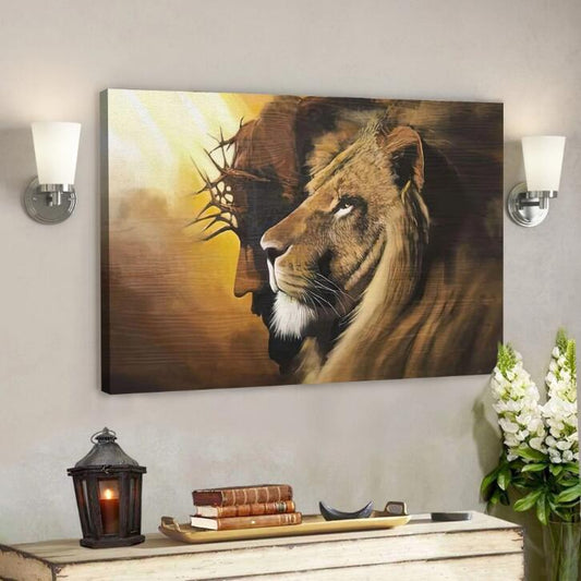 Cuadro Decorativo Jesús y el León - Lienzo Nórdico para Sala y Entrada