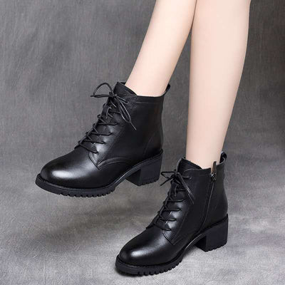 Botas Cortas de Cuero y Terciopelo Estilo Británico con Tacón Grueso - Image 5