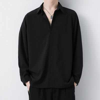 Camisa Negra Casual de Otoño con Cuello Mao y Mangas Largas