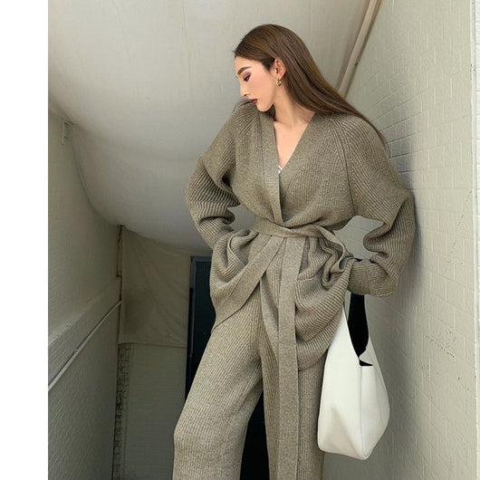 Conjunto Elegante: Suéter Tejido Holgado + Pantalón Recto Cintura Alta - Image 23