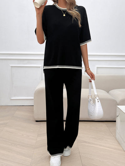 Conjunto de 2 Piezas: Blusa Suelta de Punto con Contraste + Pantalón - Image 22