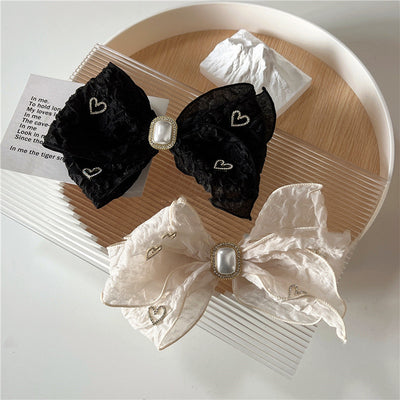 Broche para Cabello de Encaje Negro con Lazo Retro y Brillantes