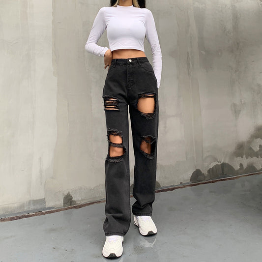 Jeans Casual Rotos con Bordes Crudos para Mujer - Estilo Trendy y Sexy