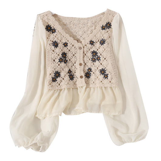Blusa Tejida de Manga Larga Estilo Coreano con Detalles Calados para Mujer - Image 4