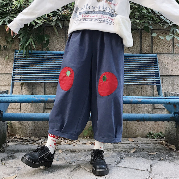 Pantalones Casuales Slim Estilo Japonés con Parches para Mujer
