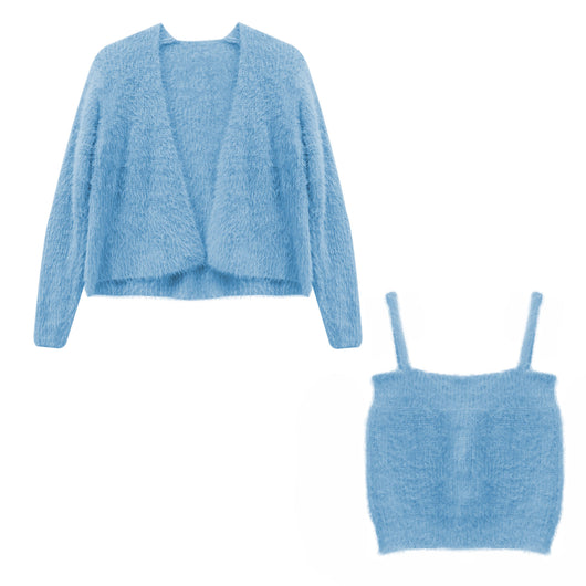 Conjunto de Dos Piezas: Cardigan de Visón Tejido con Top Tubo Primavera - Image 5