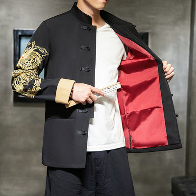 Chaqueta Casual Hombre Algodón y Lino con Bordado Estilo Tang Chino - Image 6