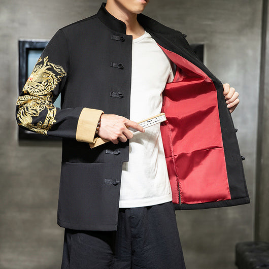 Chaqueta Casual Hombre Algodón y Lino con Bordado Estilo Tang Chino - Image 6