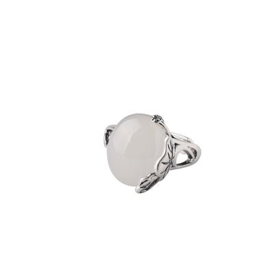 Anillo de Plata S990 con Jade Blanco Hetian Natural, Diseño Étnico Retro de Flor de Loto - Image 7