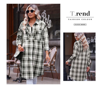 Abrigo Camisero Cuadros para Mujer - Largo Medio - Image 13