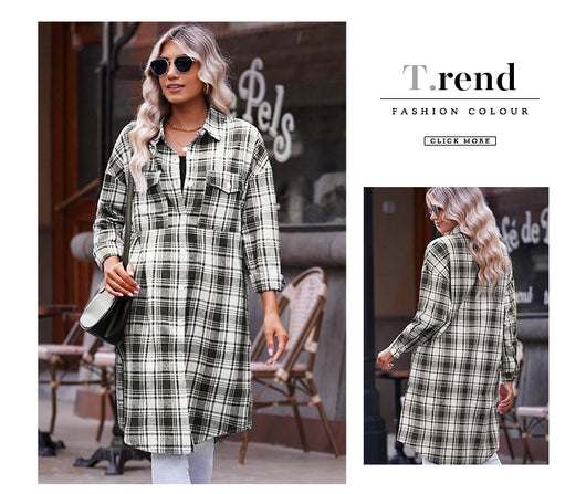 Abrigo Camisero Cuadros para Mujer - Largo Medio - Image 13