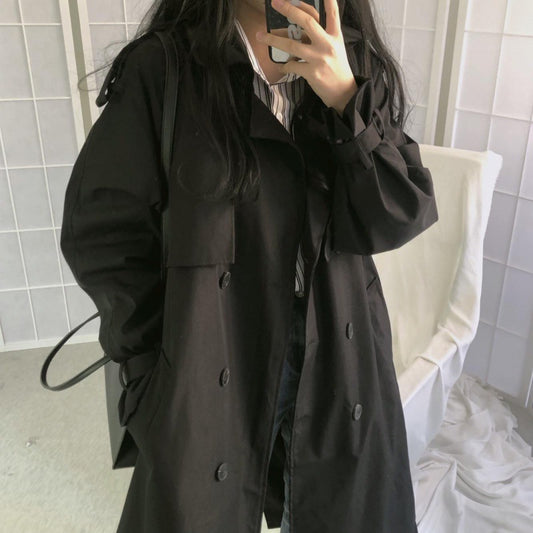 Abrigo Trinchera Negro Mujer Largo Doble Botonadura Ajustable