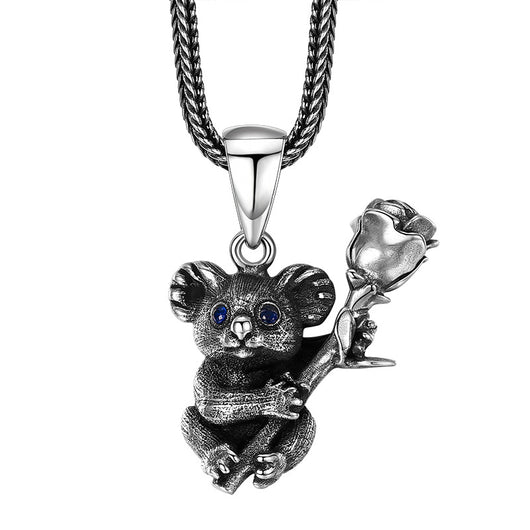 Collar de Plata Esterlina con Diseño de Koala y Flor de Rosa para Hombre y Mujer - Image 5