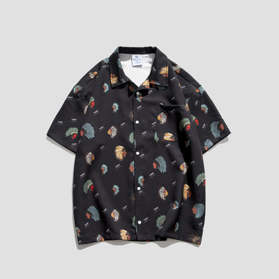 Camisa Retro Estampado Completo Manga Corta Hombre Casual Suelta - Image 8