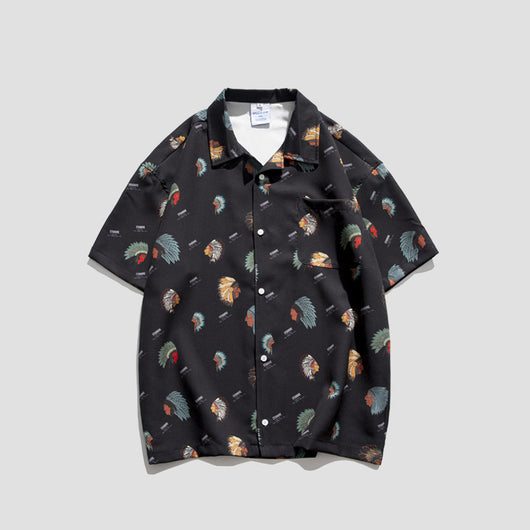Camisa Retro Estampado Completo Manga Corta Hombre Casual Suelta - Image 8