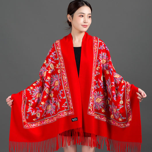 Bufanda Cashmere Tibetana Bordada Gruesa para Invierno - Image 9