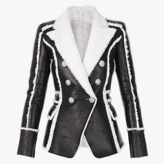 Chaqueta de Cuero Doble Botonadura Slim Fit con Detalles de Piel - Image 2