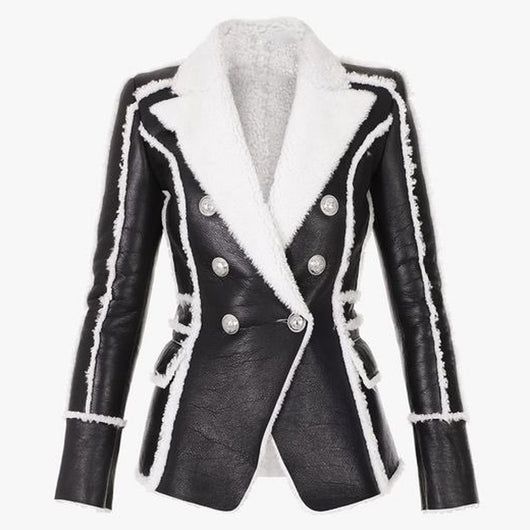 Chaqueta de Cuero Doble Botonadura Slim Fit con Detalles de Piel - Image 2