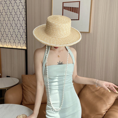 Sombrero de Paja Artesanal con Perlas para Mujer