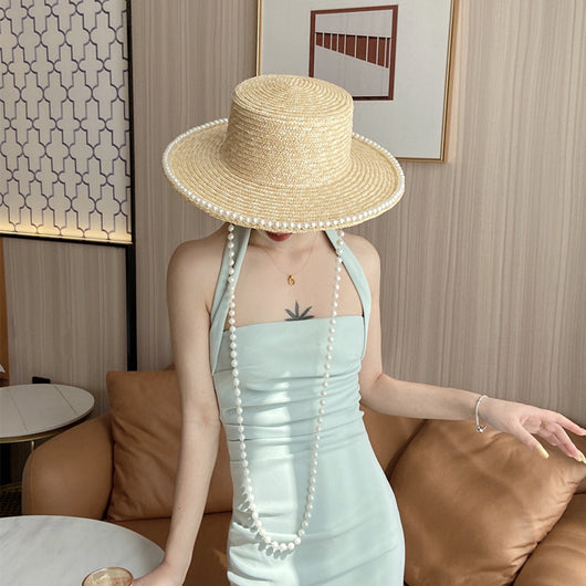 Sombrero de Paja Artesanal con Perlas para Mujer
