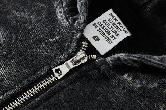 Cardigan Sudadera Holgada Negra Lavada Estilo Vintage para Hombre - Image 9