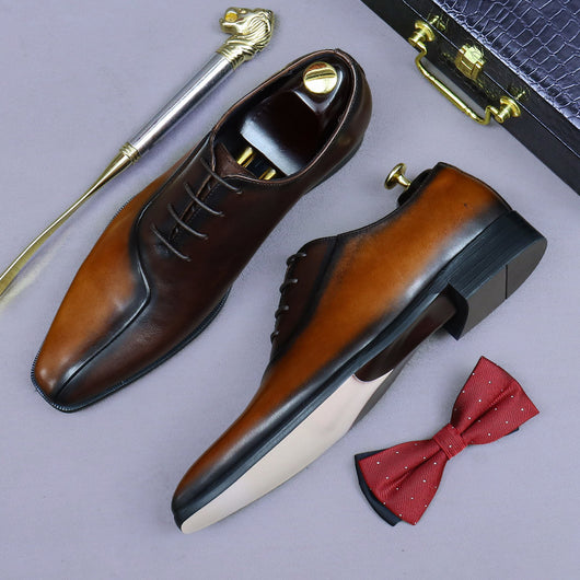 Zapatos Formales de Cuero para Hombre Estilo Británico con Diseño Bicolor - Image 4