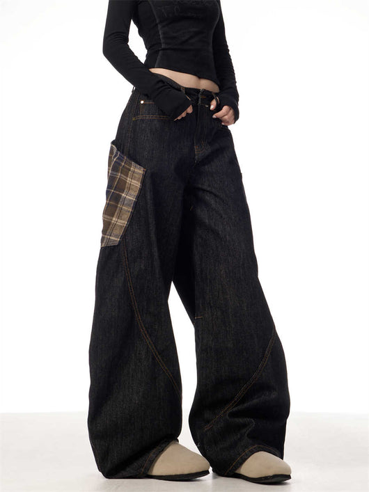Pantalones Rectos Anchos con Costuras Cuadros Retro para Mujer - Image 12