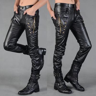 Pantalones de Cuero Ajustados con Cierre para Hombre - Otoño e Invierno - Image 4