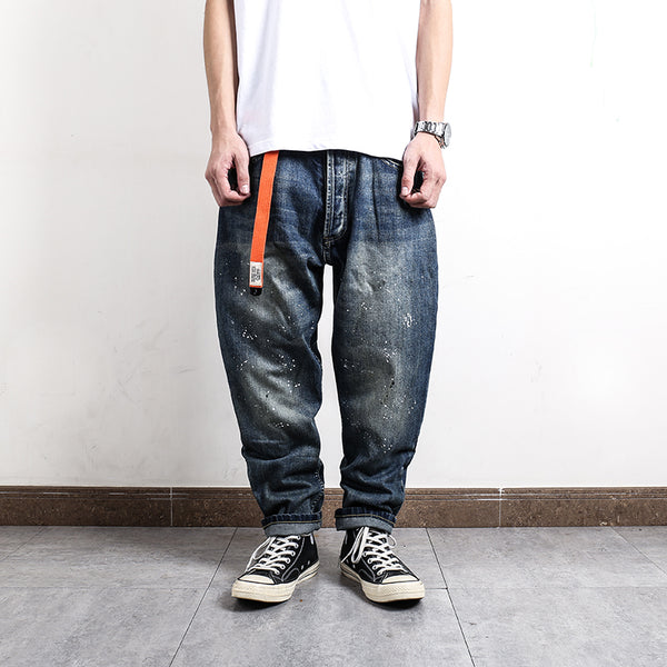 Jeans Rectos Hombre Lavado Verde Claro con Detalles de Tinta