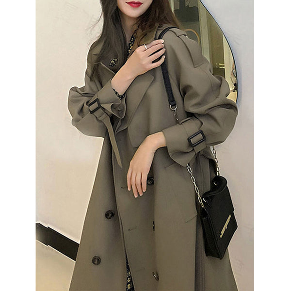 Abrigo Trinchera Doble Botonadura Oversized - Elegancia Coreana para Primavera