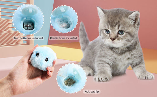Three plush interactive cat toy balls in blue, yellow, and pink, each with cartoon eyes, shown with a size measurement. - Image 20