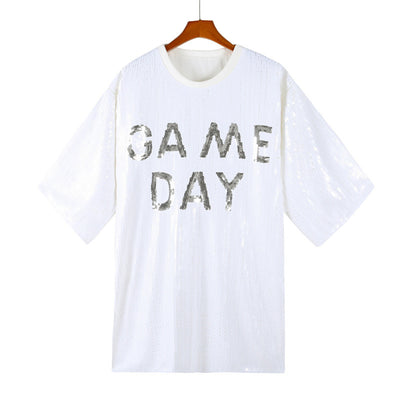 Blusa Suelta Lentejuelas Manga Corta Talla Grande para Mujer - Image 24