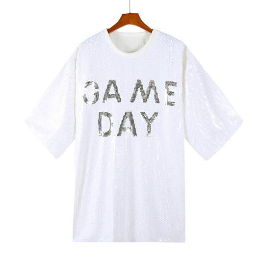 Blusa Suelta Lentejuelas Manga Corta Talla Grande para Mujer - Image 24