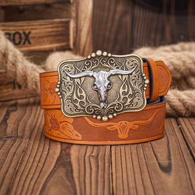 Cinturón de Cuero Marrón para Hombre Estilo Retro Grabado - Image 9