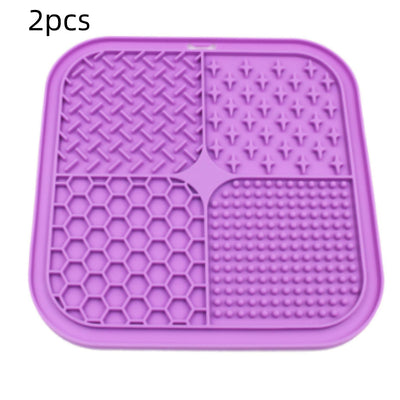 Gray silicone pet licking pad with four textured sections, designed for slow feeding and anti-choking. - Image 15