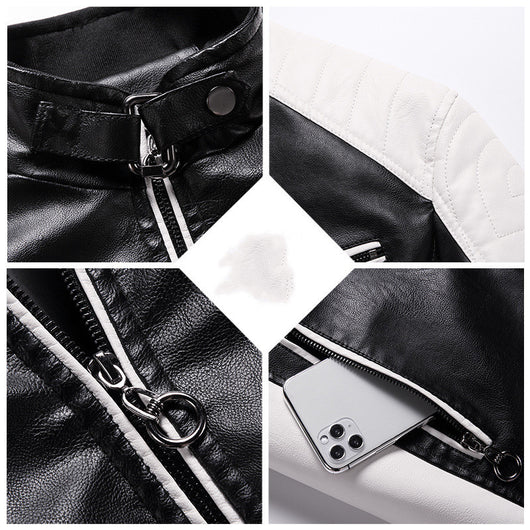 Chaqueta de Cuero Delgada Estilo Europeo Hombre Joven - Corte Slim con Cuello Alto - Image 10
