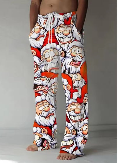 Pantalones Casuales Navideños con Estampado Santa Claus y Cintura Ajustable - Image 3