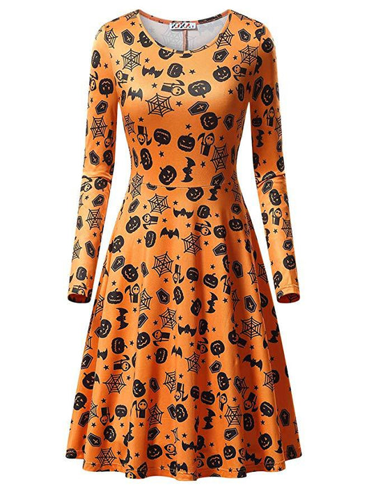Vestido Largo de Manga Larga con Estampado de Calabaza para Halloween - Image 12